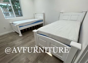 2 White Twin Beds and 10” Memory Foam Mattresses