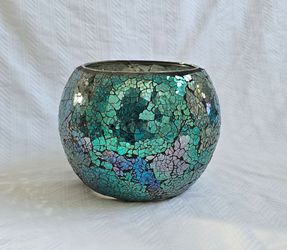 Crackled Turquoise Glass Vase