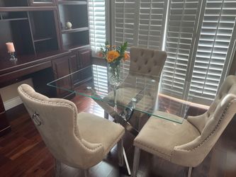 Glass Top Dining Table with 4 Velvet Chairs