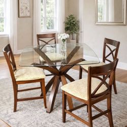 Glass Dining Table + 4 Solid Wood Chairs