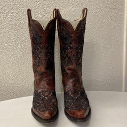 Corral red leather studded cowboy boots ladies size 8