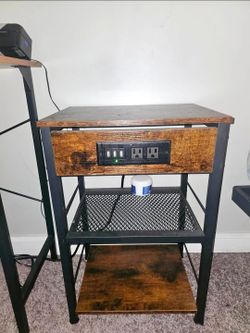 Industrial End Table with Built-In Charging Station