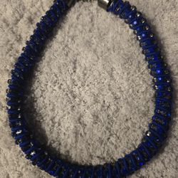 Navy Blue Beaded Necklace Very Nice