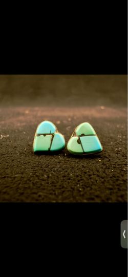 Turquoise Stud Earrings — Sterling Silver (Genuine Indian Handmade)