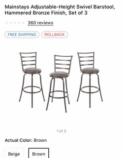 Mainstays Adjustable Height Swivel Barstool-Box of 3