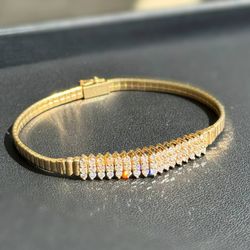 14k solid yellow gold 1.55CTW Natural diamond fashion ladies bracelet 7” 4mm 10.7 g