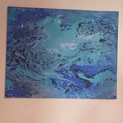 Beautiful big blue canvas painting unique 1 of a kind piece