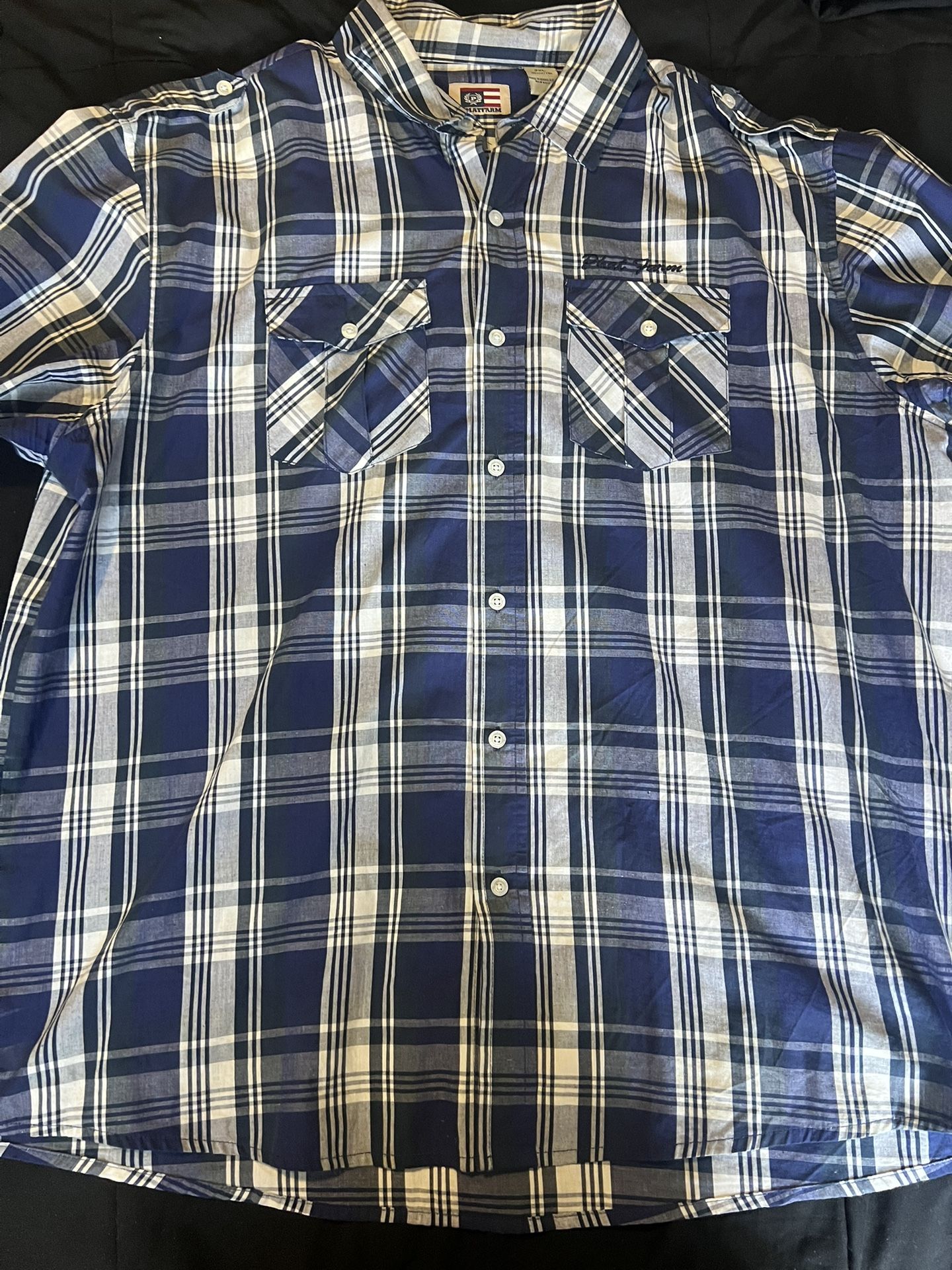 PhatFarm Button Up Shirt Mens Size 2XL Blue Plaid Roll Tab Long Sleeve shirt