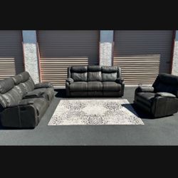 Dark Grey 3PC Living Room Manual Recliner Set