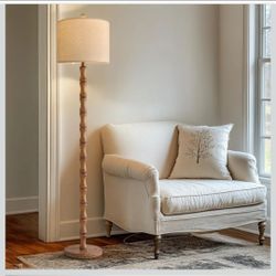 BOBOMOMO 62" Rustic Floor Lamp for Living Room, Retro Farmhouse Floor Lamp Rotary Switch, Resin Standing Lamp for Living Room, Corner, Dining Room, Be