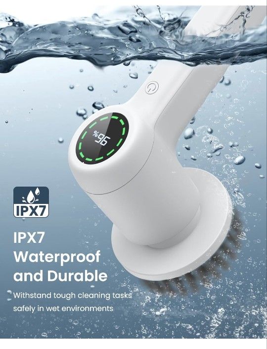 Brand New Electric Spin Scrubber with Digital Display - Cordless Electric Shower Scrubber with 5 Replaceable Heads 2 Adjustable Speeds