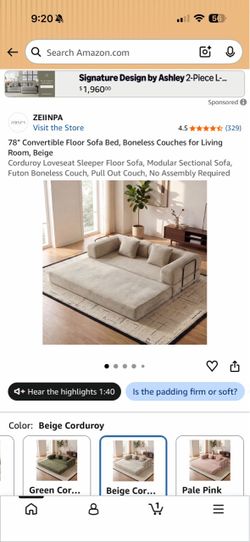 78” Convertible Floor Sofa Bed –Beige