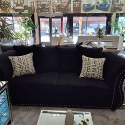  Luxurious Black Velvet Sofa & Loveseat 