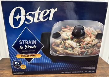 Brand New Oster Duraceramic Strain & Pour, Non-Stick Coating Electric Skillet, 12 Inch x 12 Inch