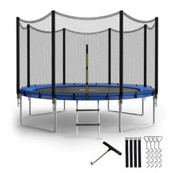Simple Deluxe Recreational Trampoline with Enclosure Net,Wind Stakes, 12FT - Outdoor Trampoline for Kids and Adults Family Happy Time, ASTM Approved -