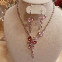 PINK CRYSTAL NECKLACE SET 