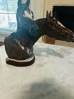 Lladró "Horse Heads" Grés Figurine (#3511) designed by sculptor José Roig.