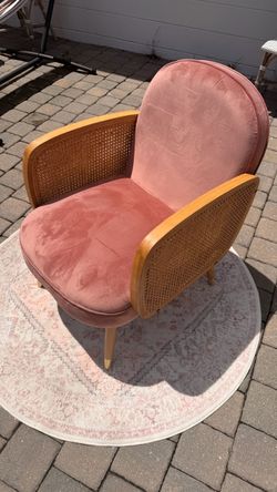 Pink Velvet Accent Chair with Cane Sides - Baby shower chair