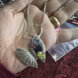 Butterfly Fly Necklace Sterling Silver Plated 
