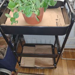 3-Tier Metal Rolling Utility Cart - Black