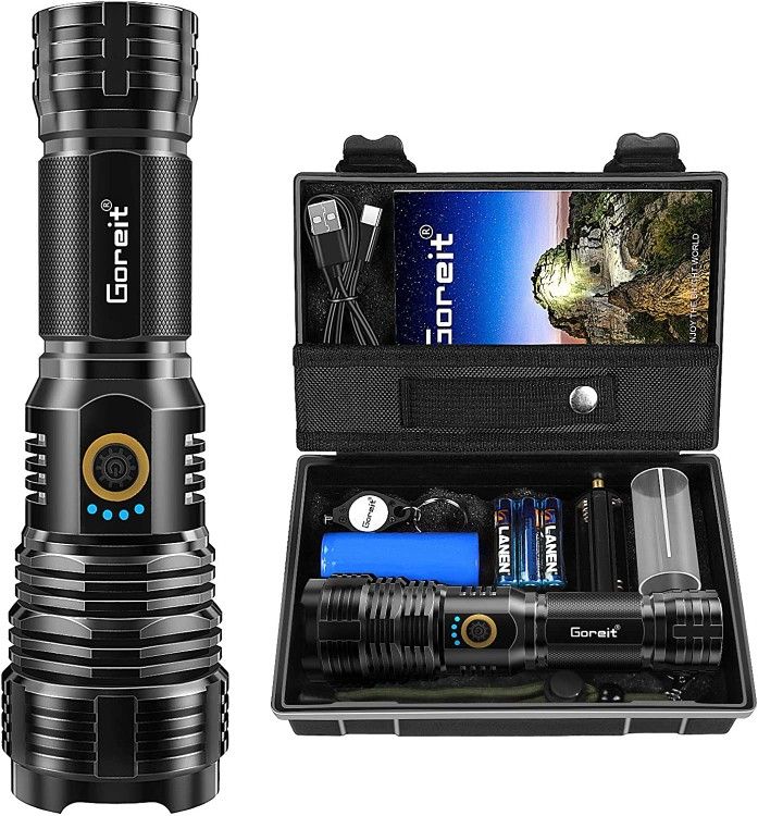 Goreit 20000 Lumens Flashlights LED Rechargeable Tactical Camping