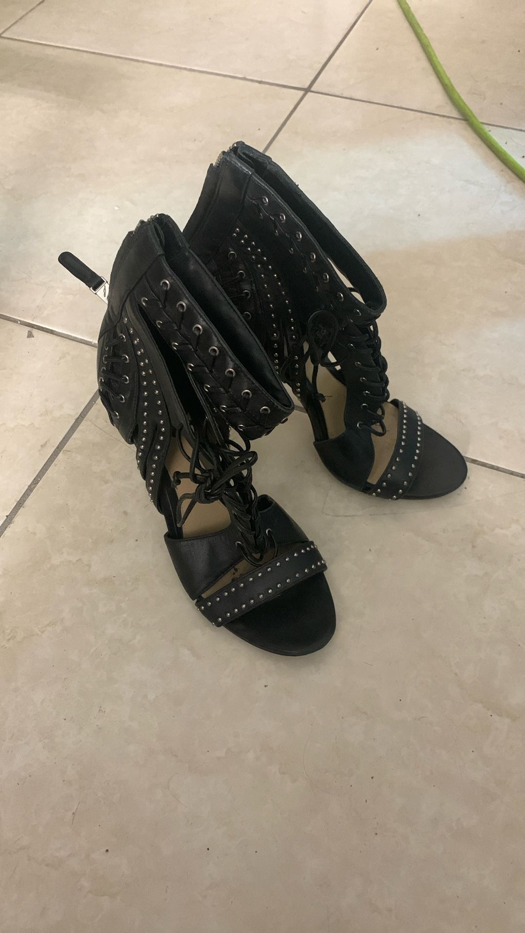 Brian Atwood 6.5 Black Heels With Metal Studs And Laces