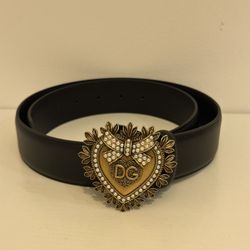 Black Leather Belt with Gold Heart Buckle