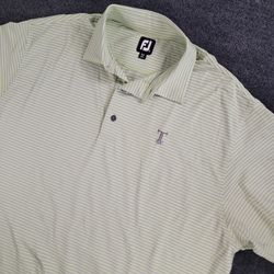 FootJoy Polo~Men’s~Green/Gray Striped Golf Performance Stretch Polo Shirt-Sz 2XL