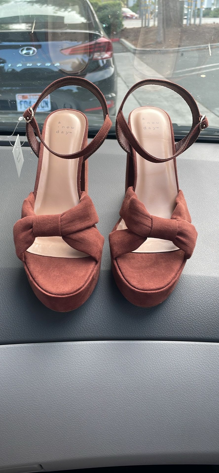 velvet brown chunky heels 