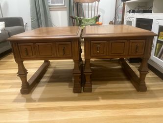 Vintage 1970s Mediterranean Revival Square End Tables / Nightstands - Matching Pair