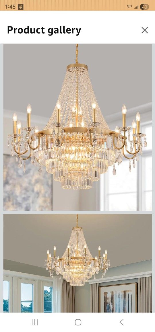 MEIXISUE Large Crystal Chandelier 16-Light Modern Gold Round Chandeliers for Dining Room 27.6 in Luxury Contemporary Chandelier for Entryway Stairway