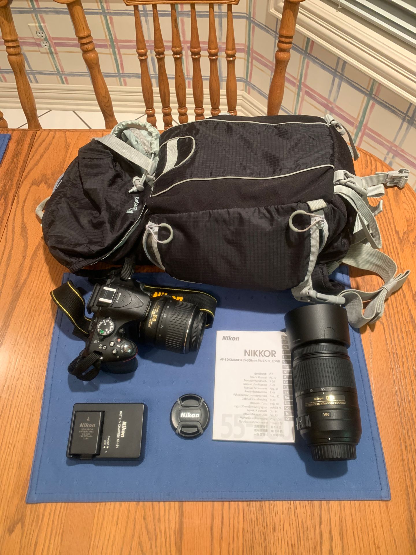 Nikon D5200 DSLR Camera, Nikon 18-55mm and 55-300mm Lenses