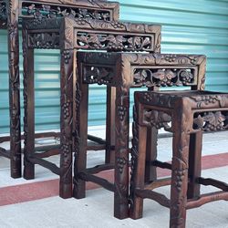 Antique 19th Century Chinese Carved Rosewood Nesting Tables •FREE DELIVERY•