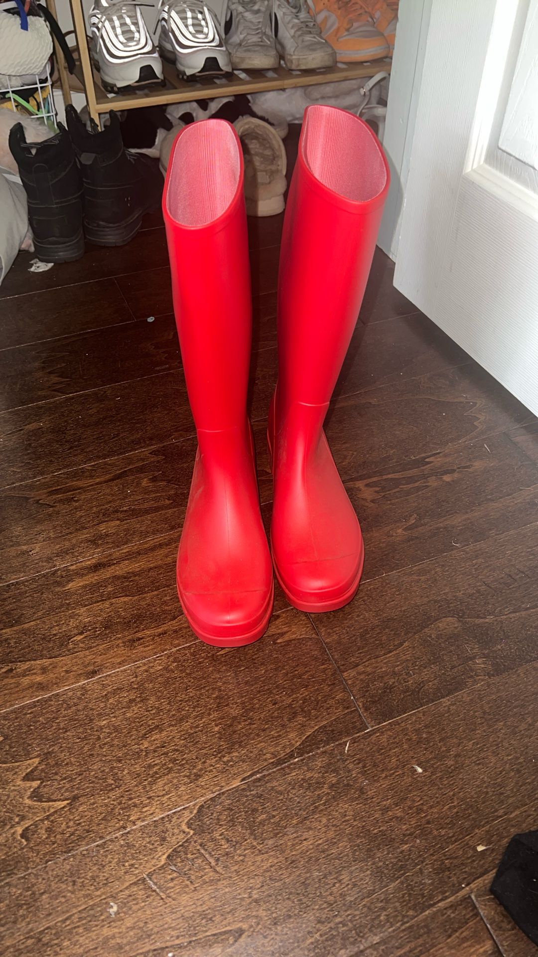 red rain boots worn once 