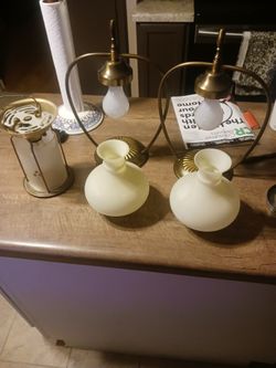 Indoor Light Fixtures With Milky Glass And Brass Fittings
