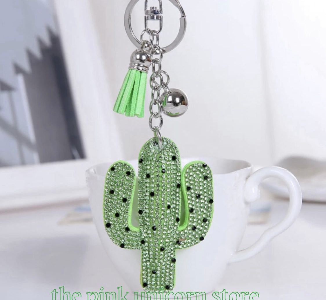 Brand New Lucky Green Cactus Tassel Keychain 
