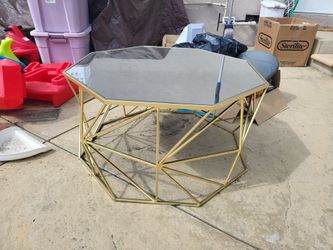 Octagonal Glass Top Coffee Table Gold Base