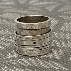 925 Mexico Hammered & Etched Spinner Ring, 7.5