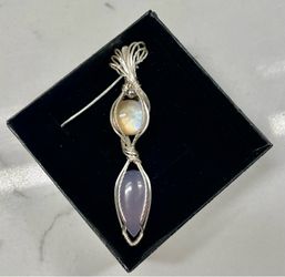 Moonstone & Lavender Chalcedony Wire-Wrapped Pendant