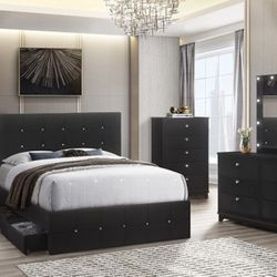 Queen Bed With Drawers Set 