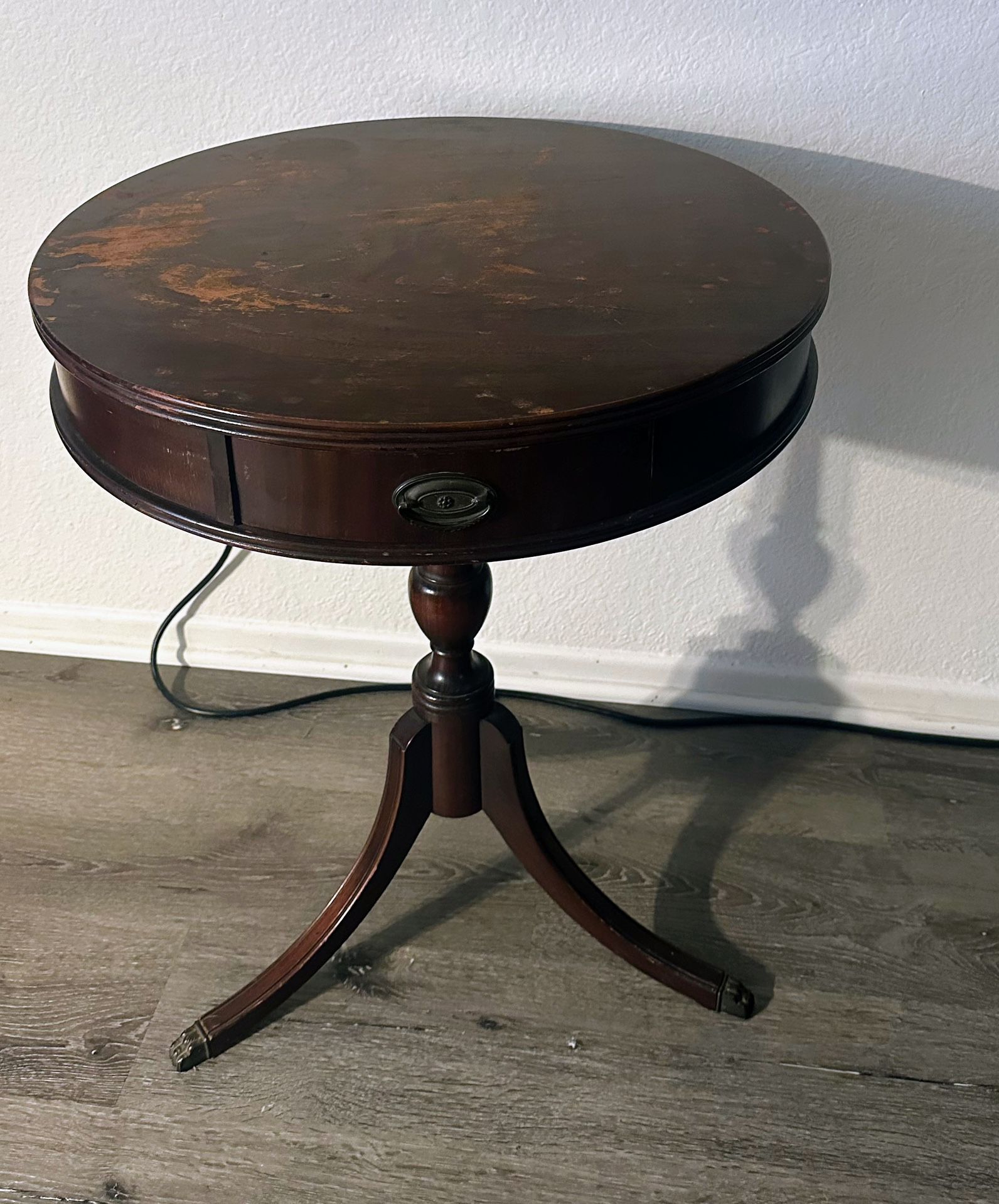 Antique 3 Legged Table With Drawer 