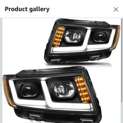 New in box PMHL-JGCH-1113-LB-P-BA Black Housing Amber Corner Dual LED Running Light Projector Headlights Replacement Compatible with 11-13 Grand Chero