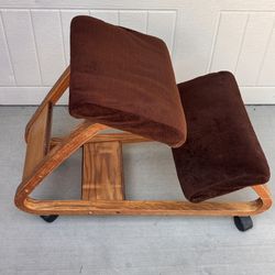 Vintage Wood Kneeling Chair Ergonomic Posture Office Chair Rolling Casters
