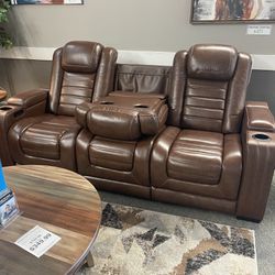 Brand New Real Leather Power Reclining Sofa. Massage And Heat On Seats