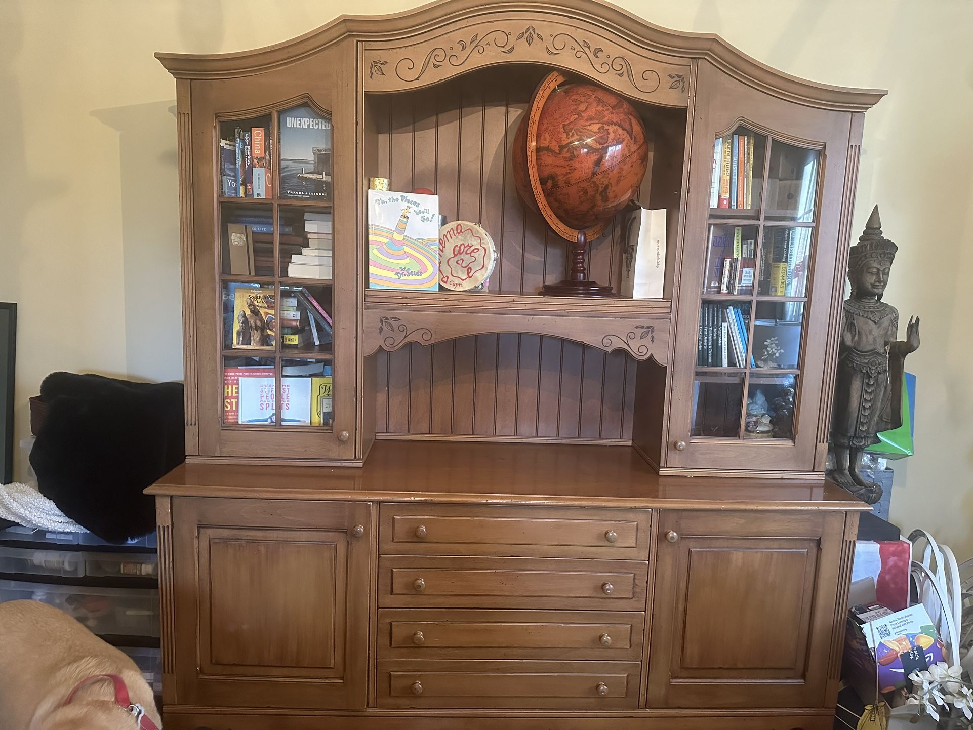 FREE CHINA CABINET AND HUTCH!  Beautiful hardwood, excellent condition, adjustable shelves, doors with glass enabling you to display books or other pr