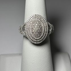 .925 Sterling Silver .75ctw Genuine White Diamond Cluster Ring Size 6