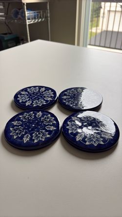 Blue and White Floral Ceramic Coasters Set of 4