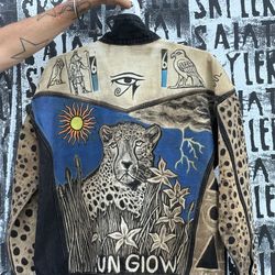 Sun glow hand crafted, custom bleach Jean jacket