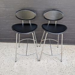 Pair Of Vintage Chrome And Black Leather Barstools
