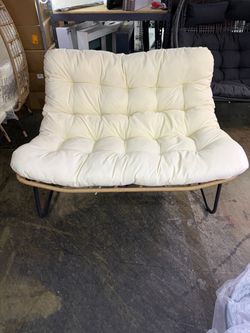 New Outdoor Patio Double Papasan Chair Boho Lounge Loveseat with Soft Cushion Indoor